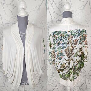 Lenny Niemeyer White Tropical Leaf Print Drape Open Beach Cover Cardigan